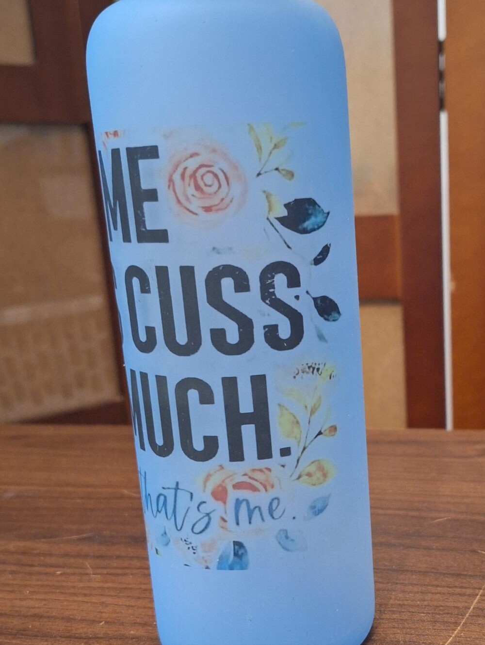 Blue Stainless-Style Water Bottle with Bamboo Lid - Mom Quote - Picture 3 of 4